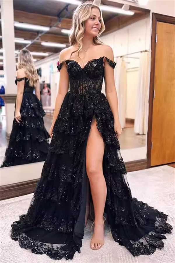 Jessica Black Glitter Prom Dress